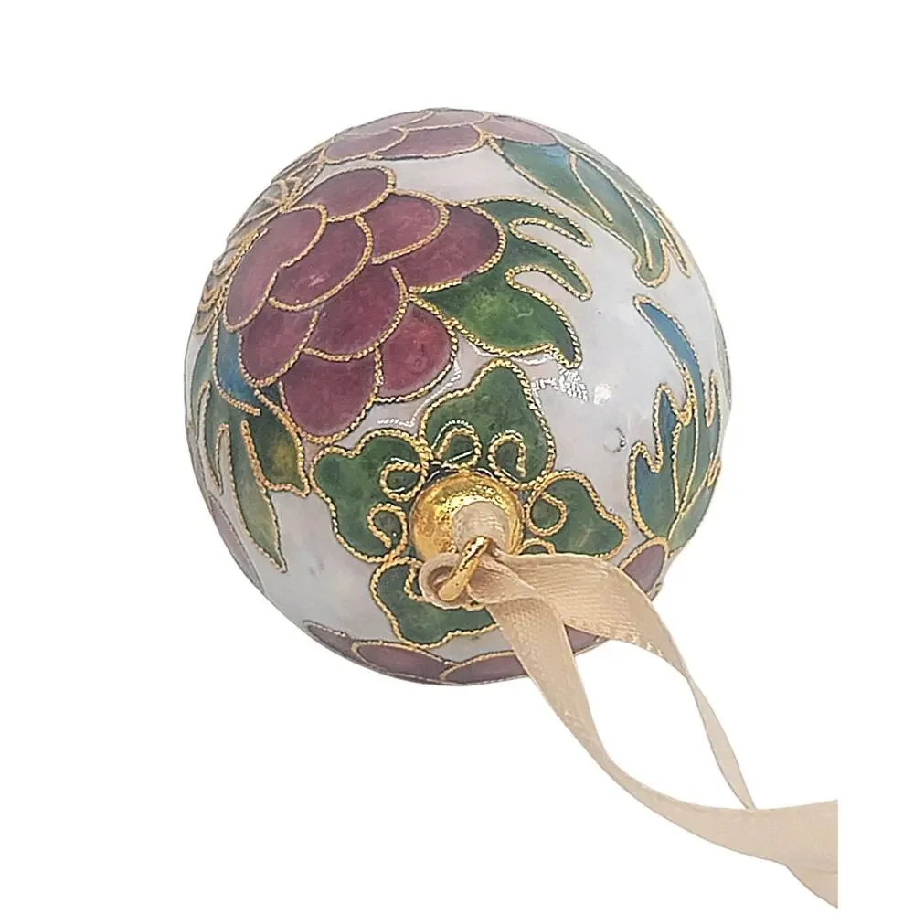 Vintage Cloisonné Egg Ornament Floral Enamel Hanging Decor 3